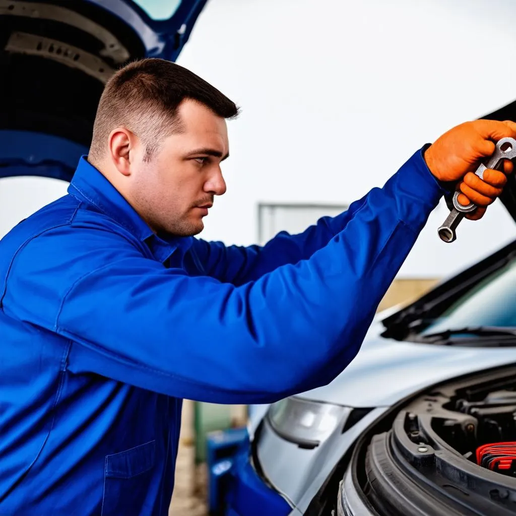 Mechanic inspecting DPF