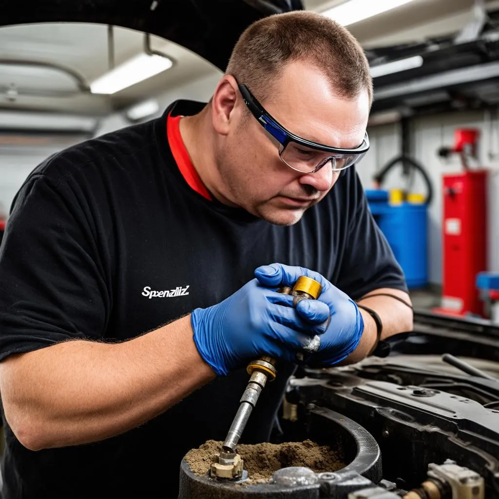 Mechanic Inspecting DPF