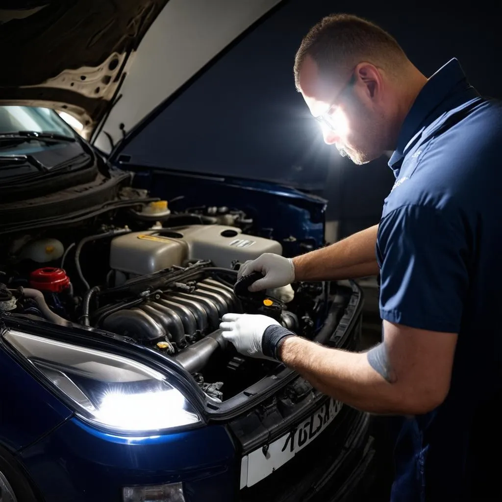 Mechanic Inspecting Engine Bay