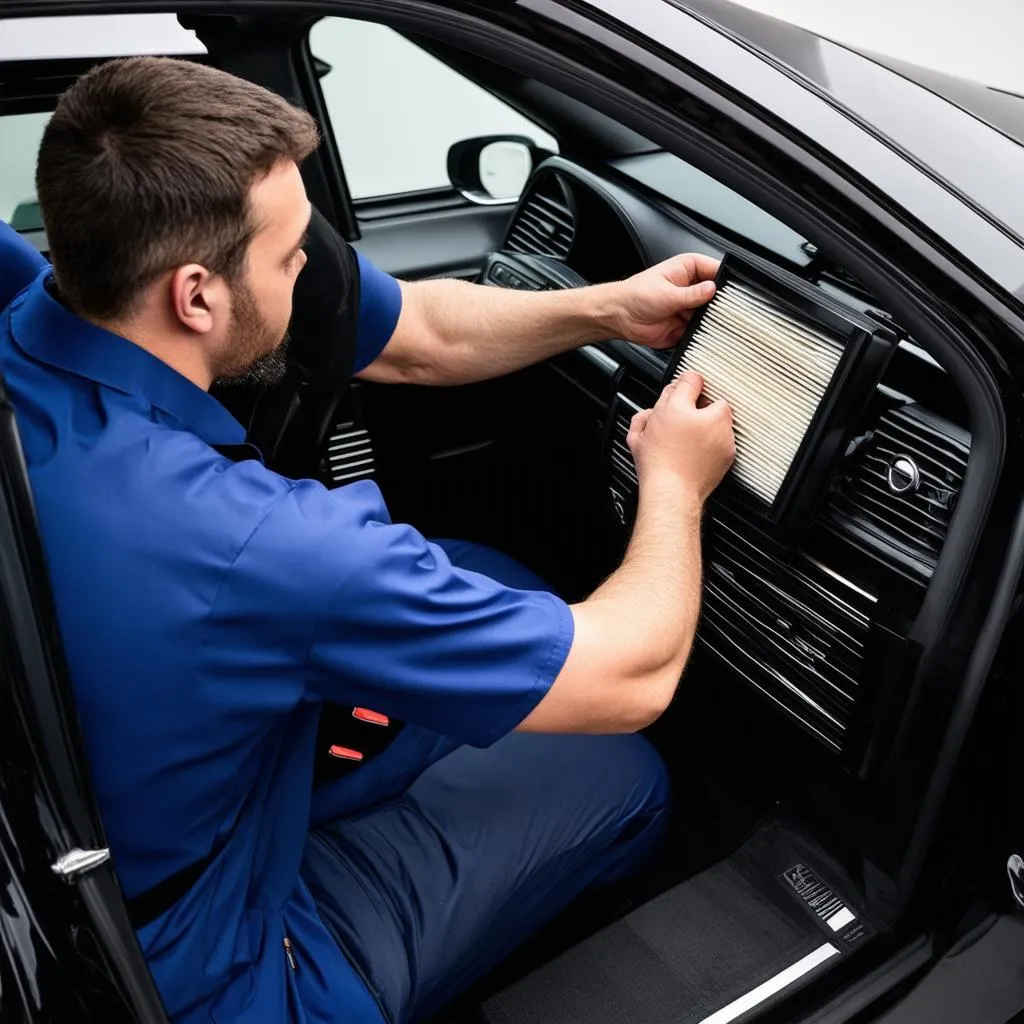 Mechanic Replacing Cabin Air Filter