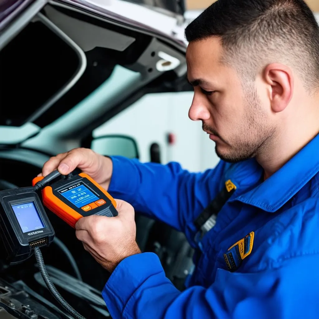 Mechanic Using Diagnostic Tool