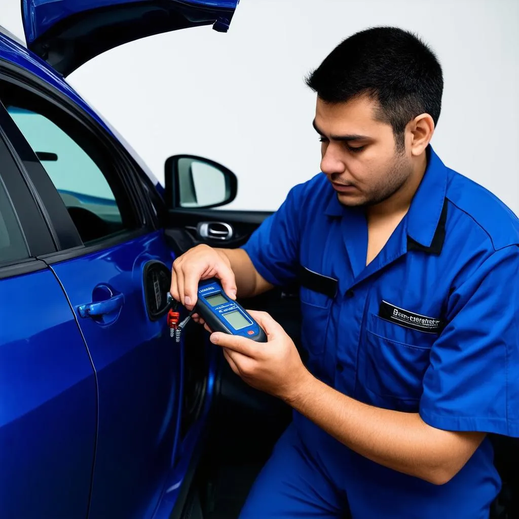 Mechanic plugging in a diagnostic tool