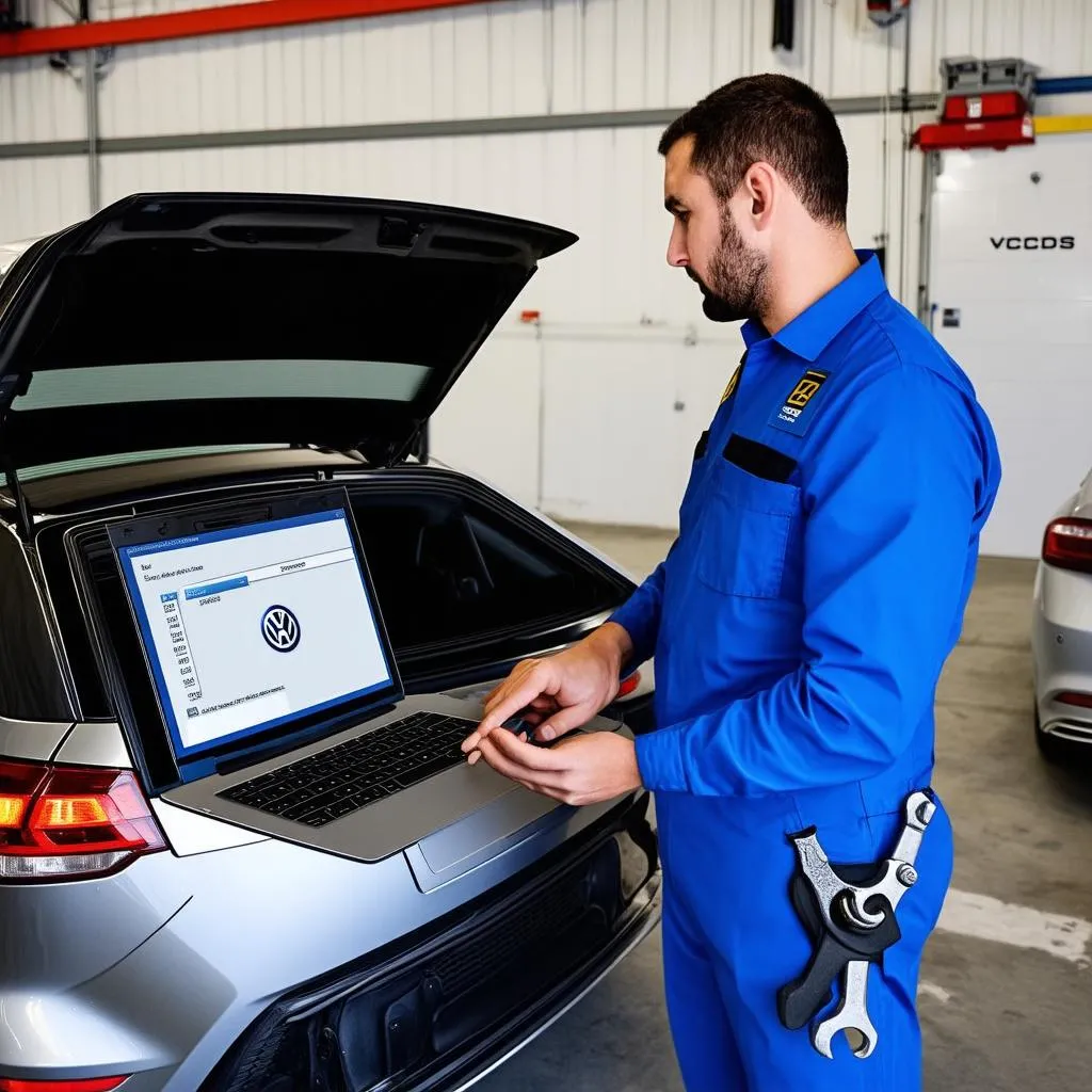 Mechanic using Laptop