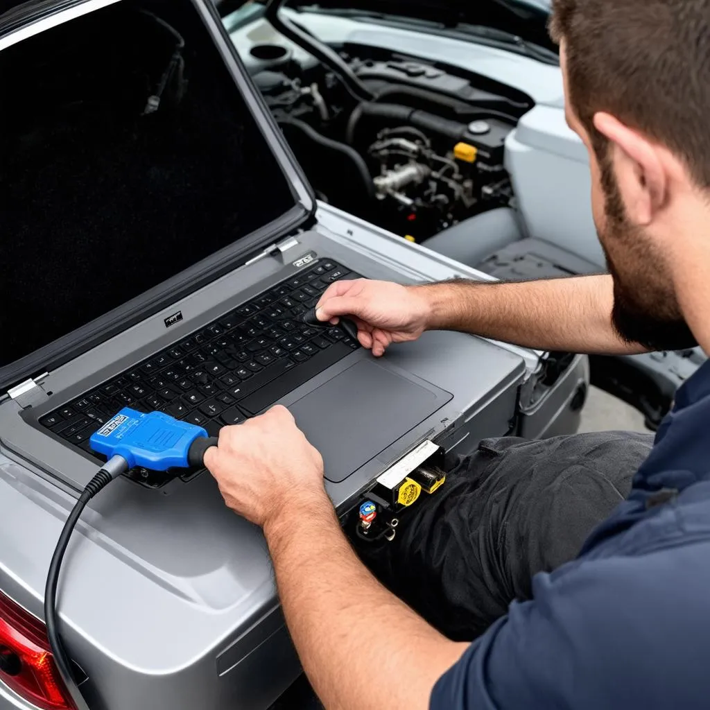 Mechanic Using Laptop