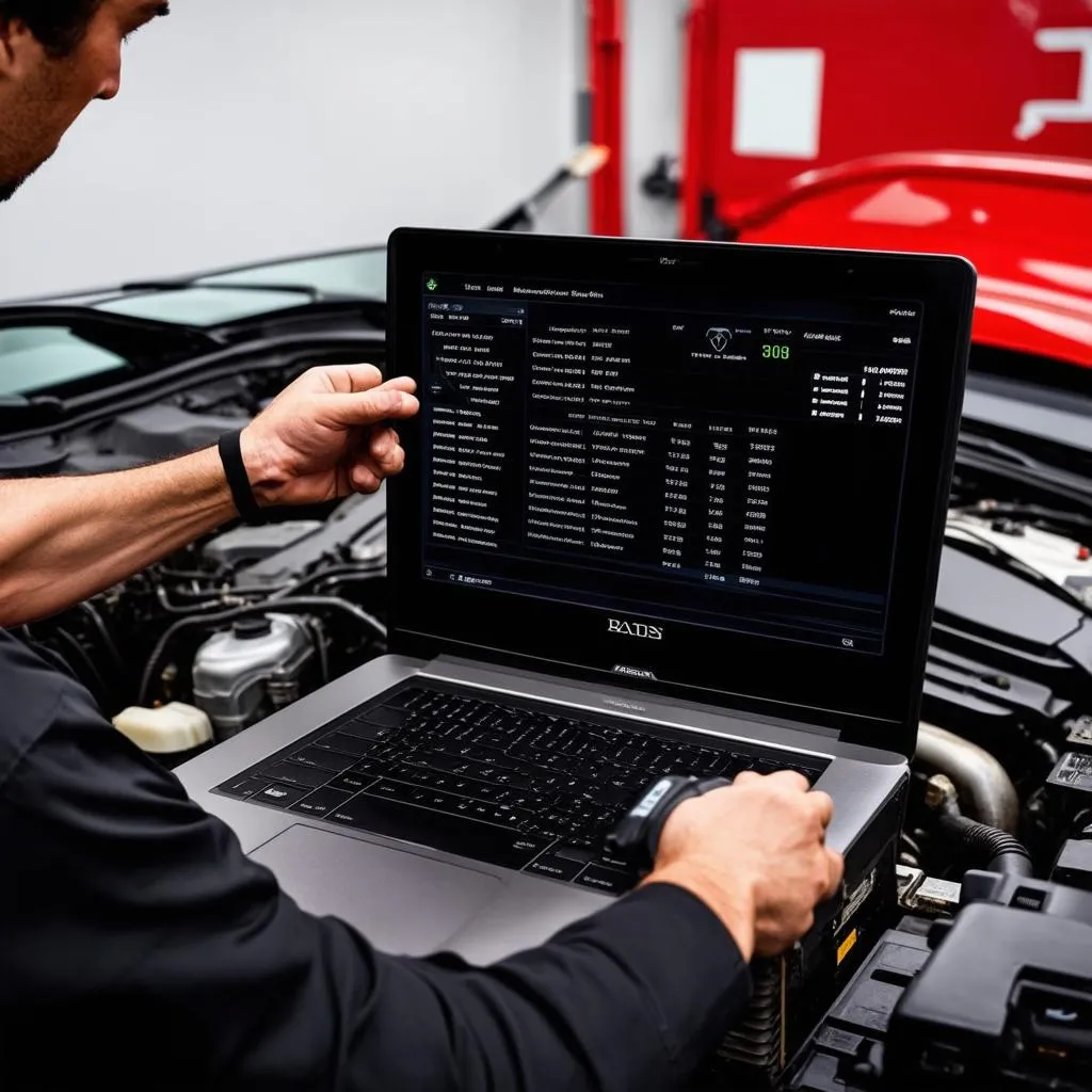 Mechanic Using Scan Tool on Mercedes