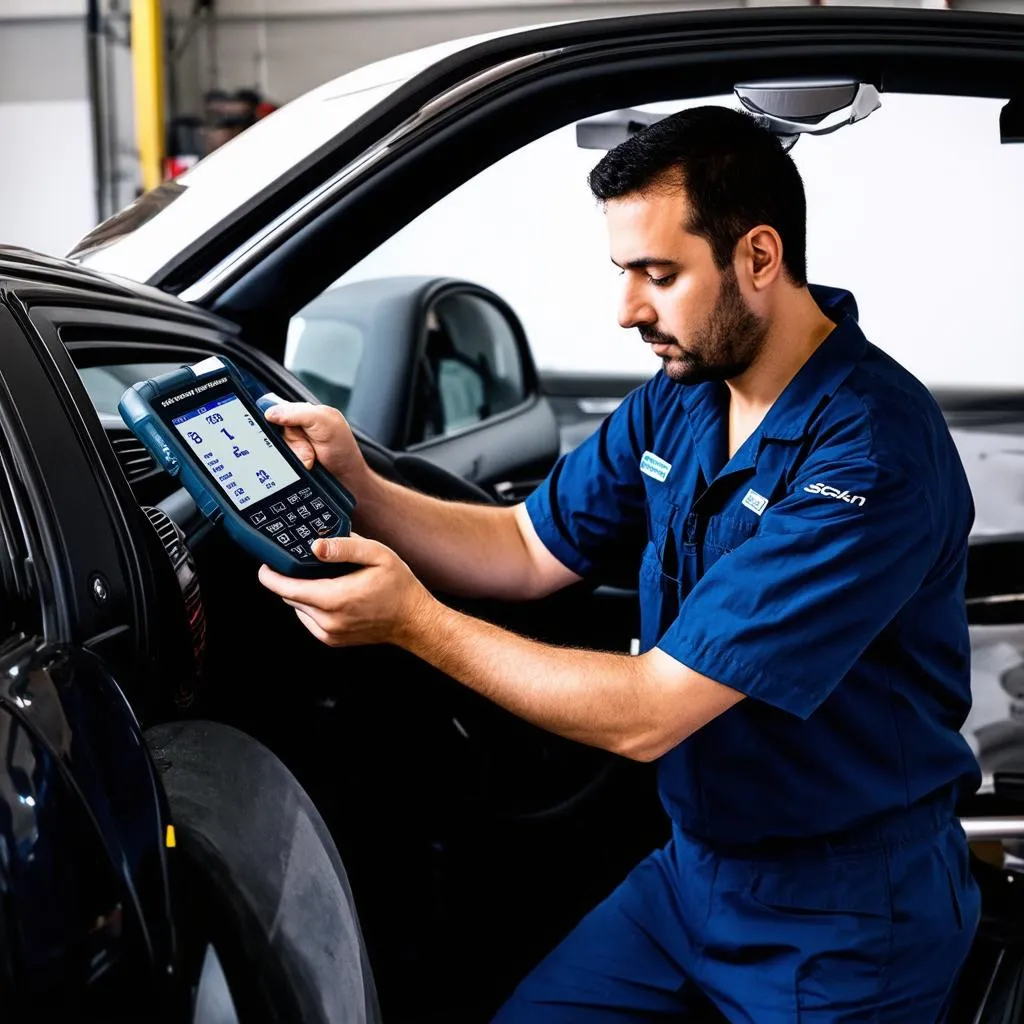 Mechanic Using TabScan S7 on a European Car