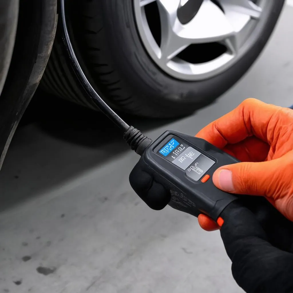 Mechanic using TPMS tool