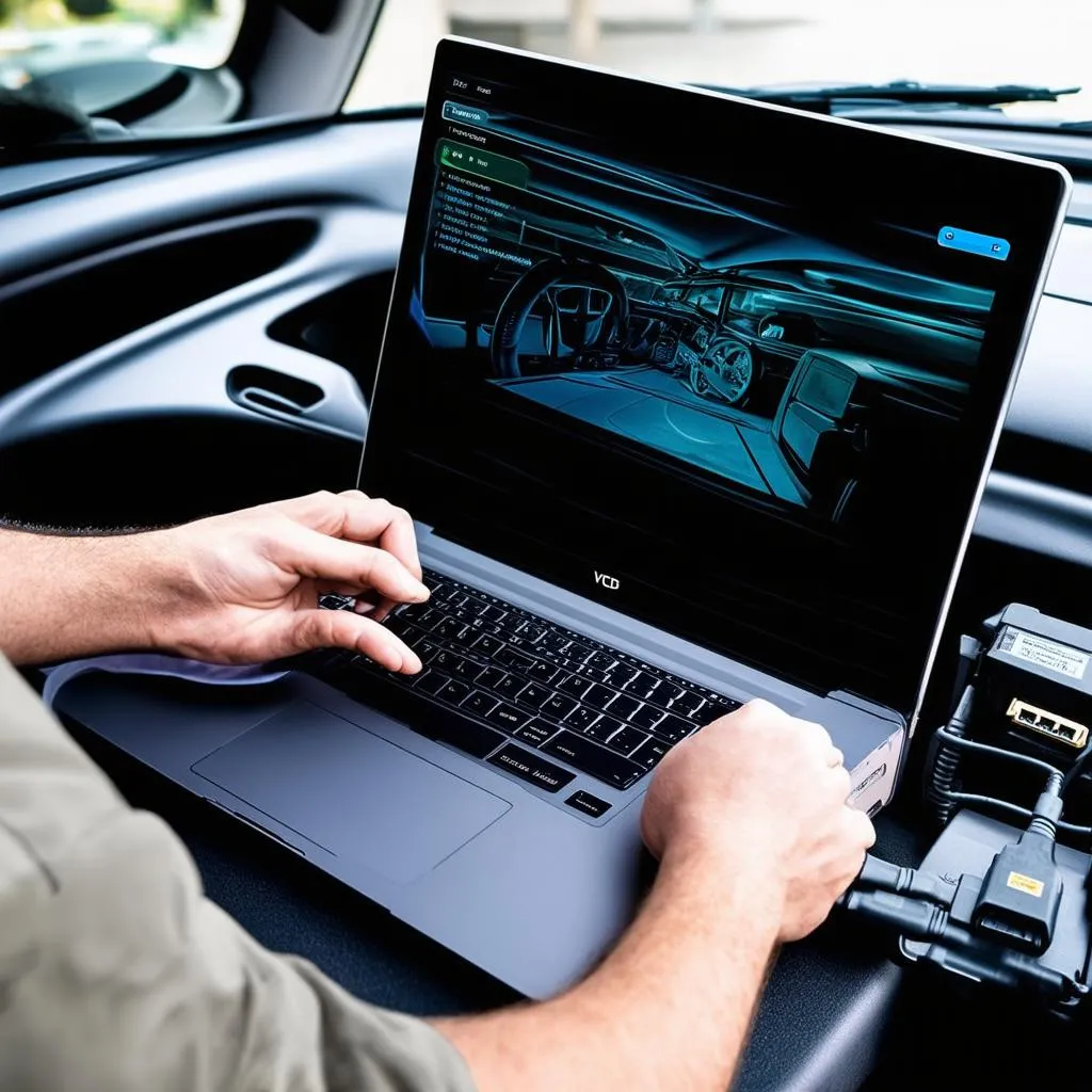 Mechanic using VCDS on a car