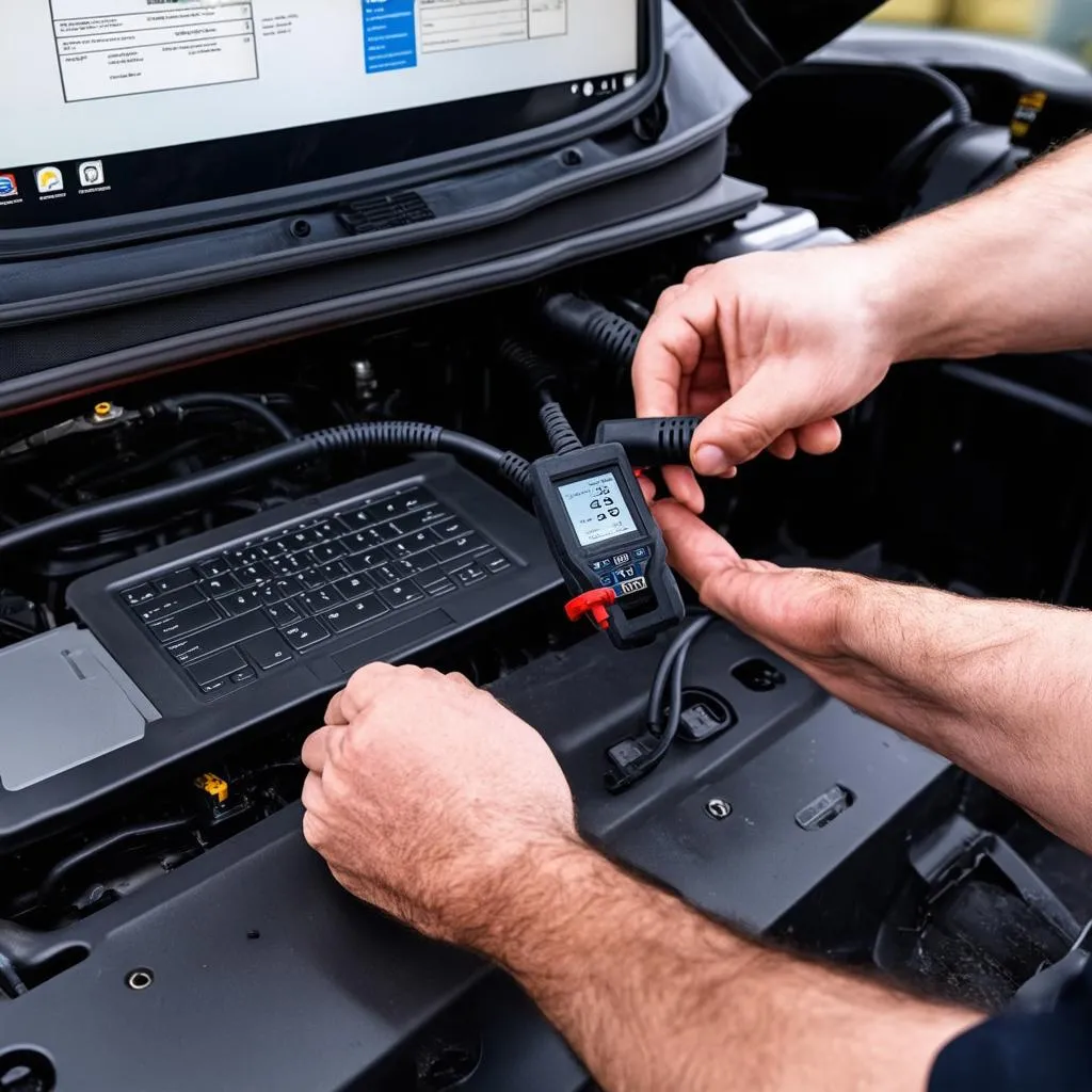 Mechanic Using VCDS on a Volkswagen Golf