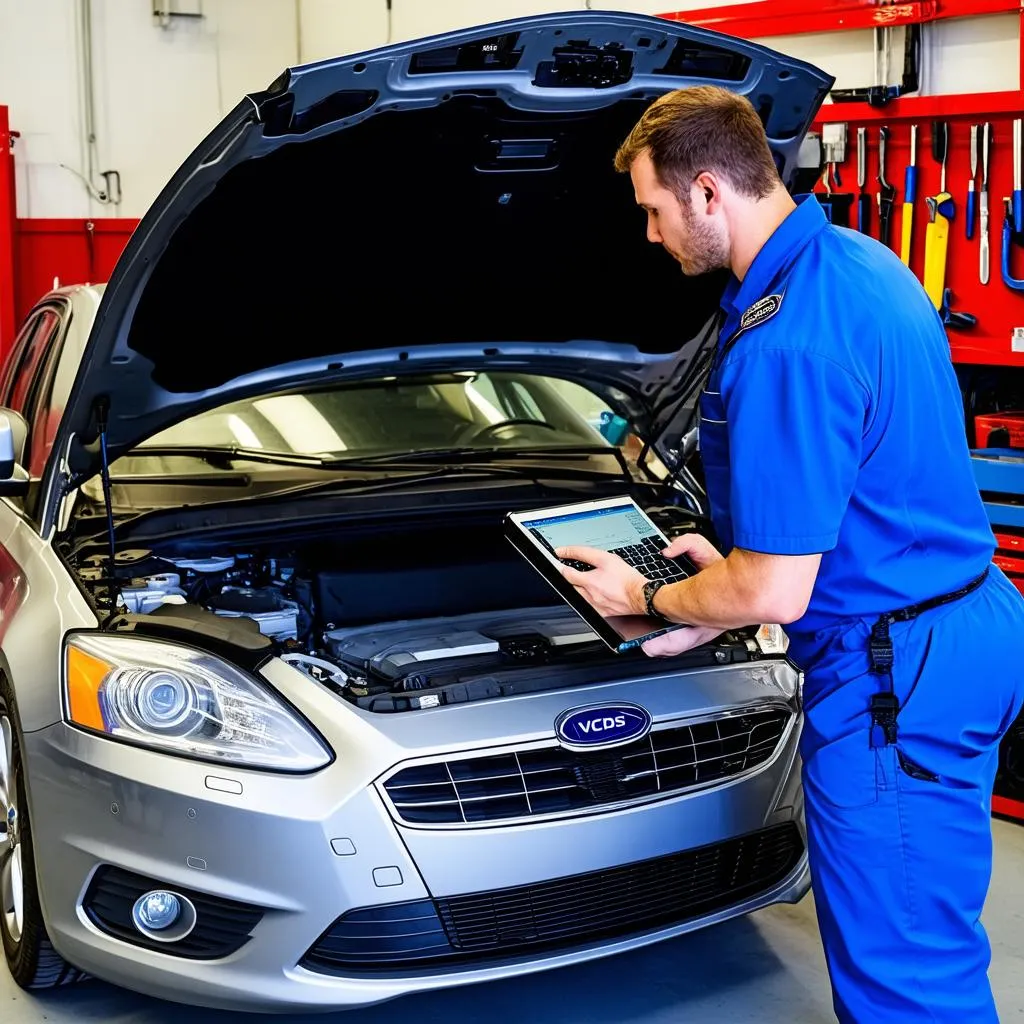 Mechanic using VCDS to diagnose a car