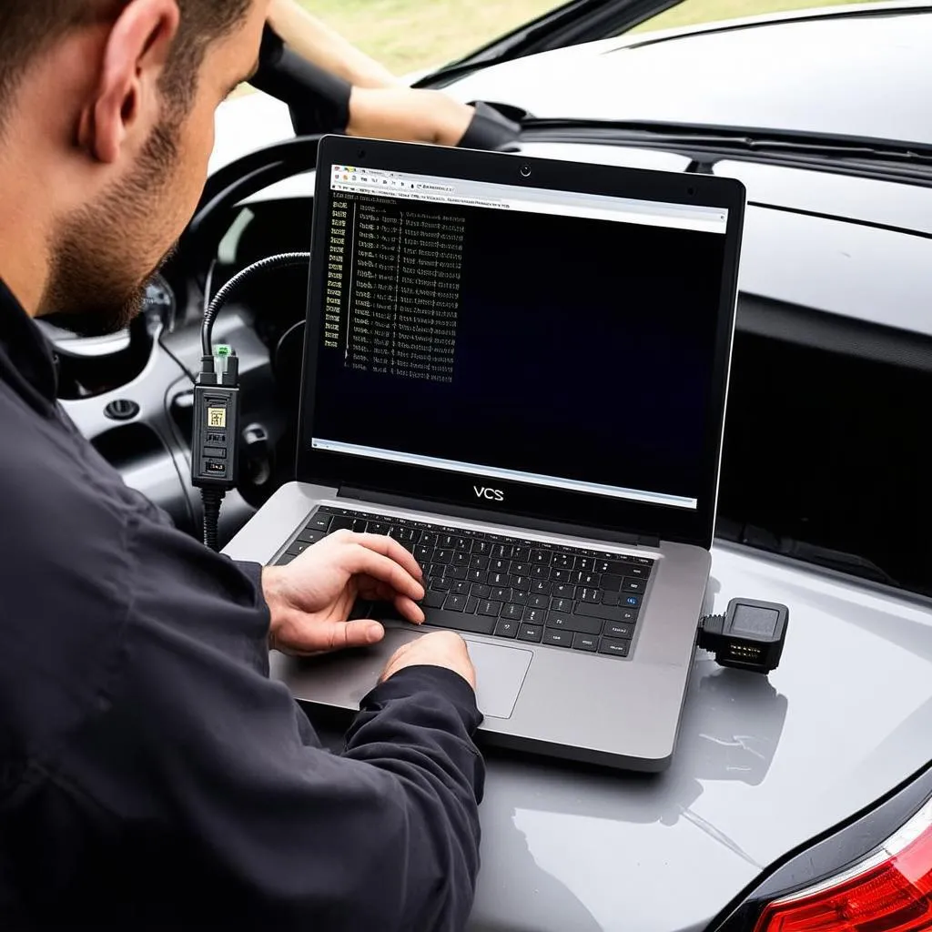 Mechanic using VCDS diagnostic tool