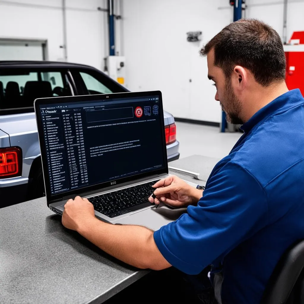 Mechanic Using VCDS Laptop