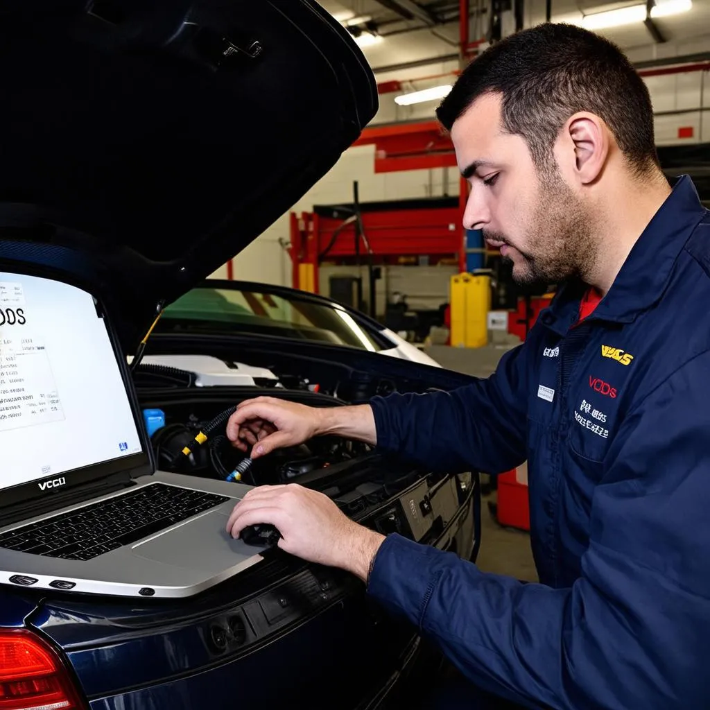 Mechanic Using VCDS Laptop