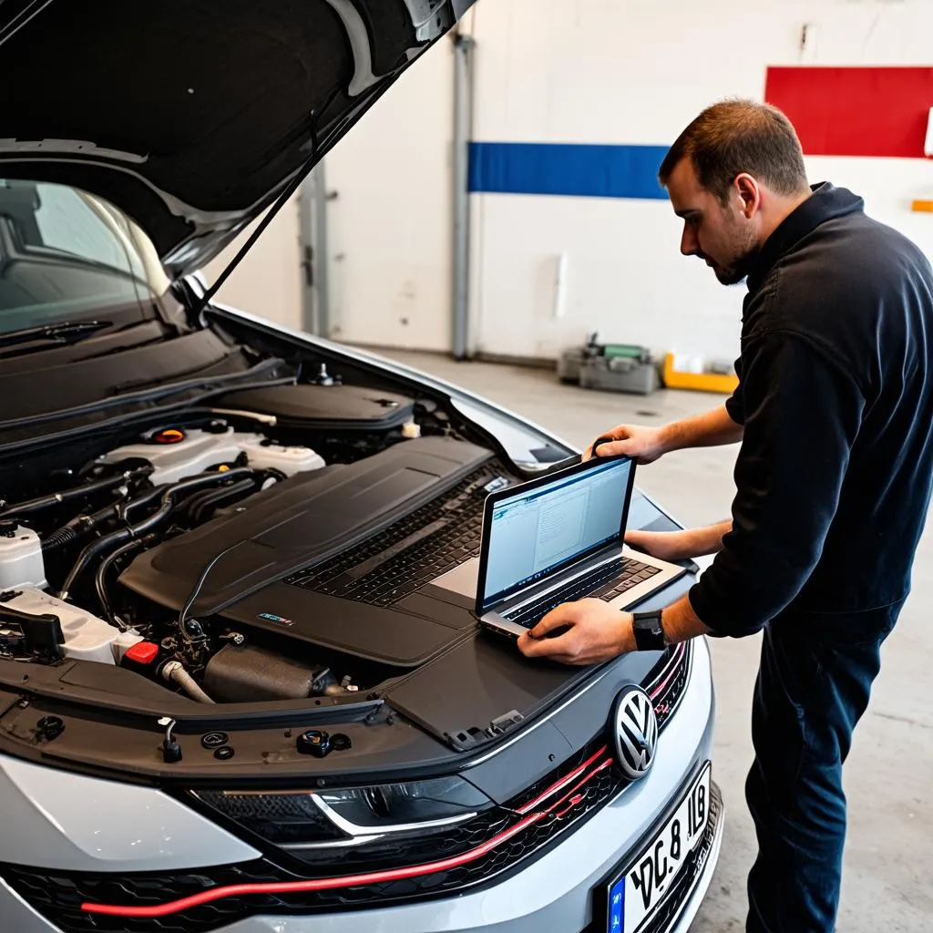 Mechanic Using VCDS Laptop