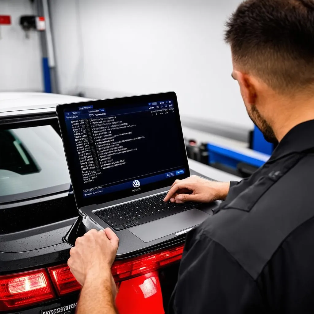 Mechanic Using VCDS Laptop