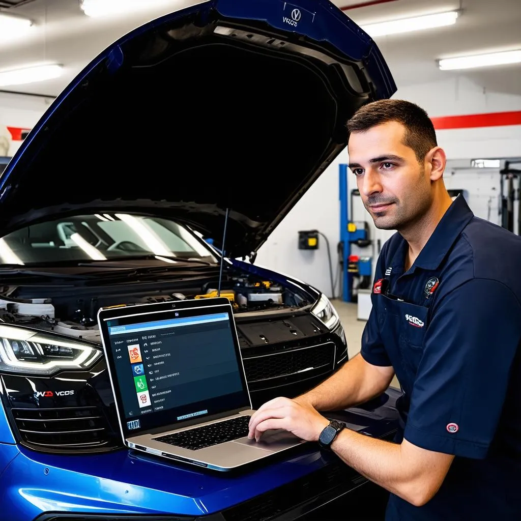 Mechanic Using VCDS Laptop