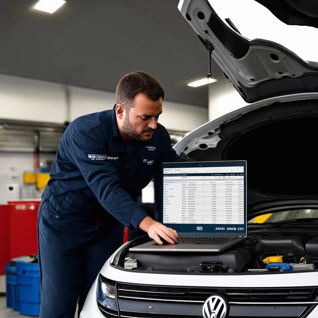 Mechanic Using VCDS Laptop