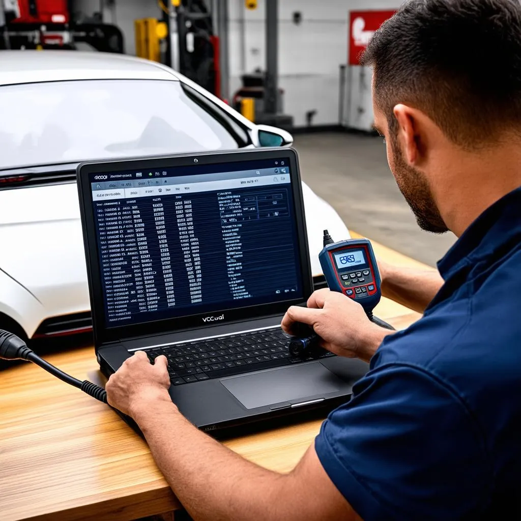 Mechanic using VCDS on Audi