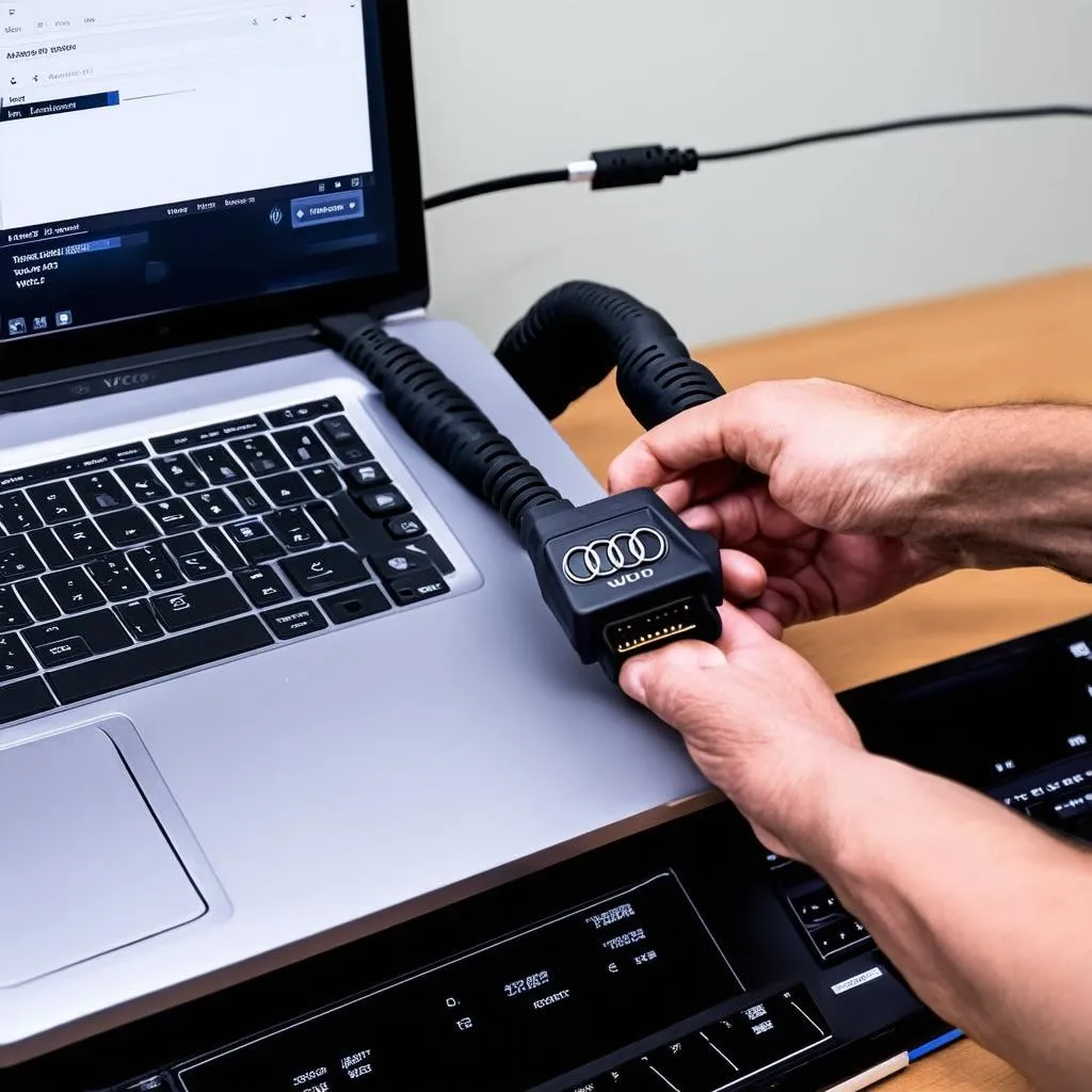 Mechanic using VCDS on Audi