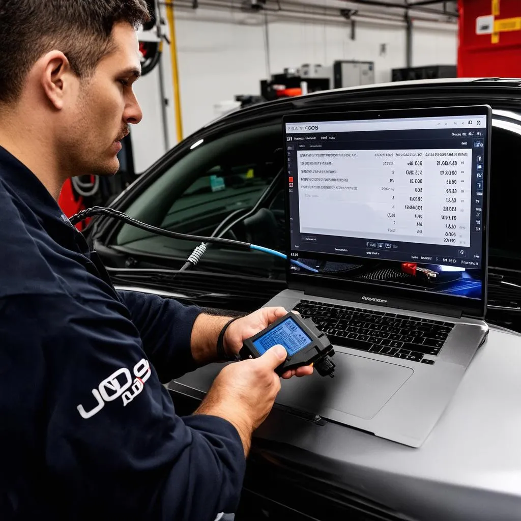 Mechanic using VCDS on Audi