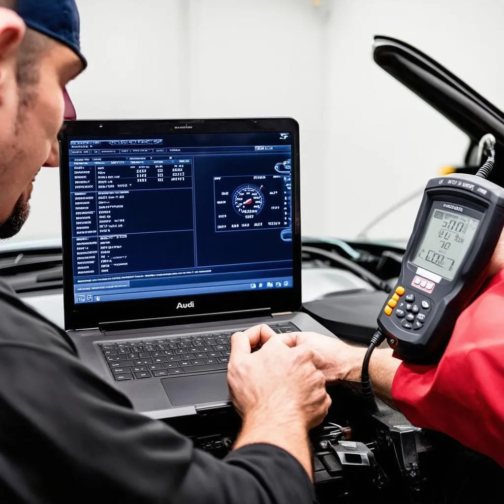 Mechanic using VCDS on Audi A4