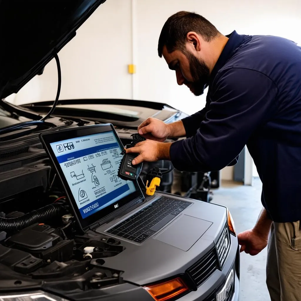 Mechanic using VCDS on a car