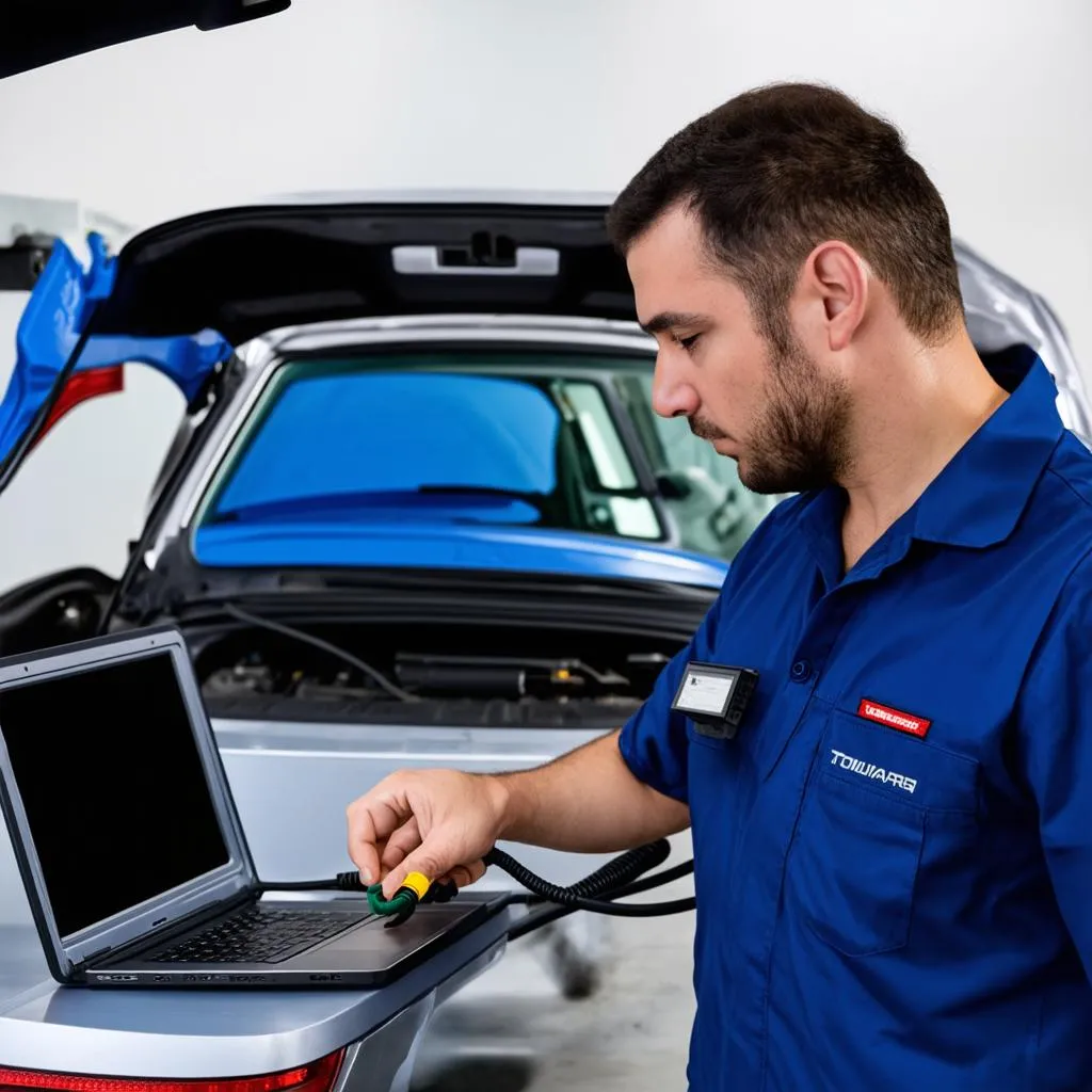 Mechanic using VCDS on Touareg