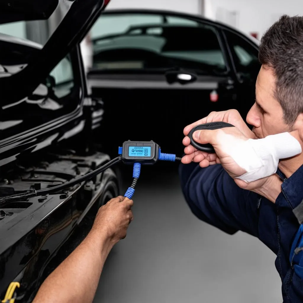 Mechanic Using VVDI Cable