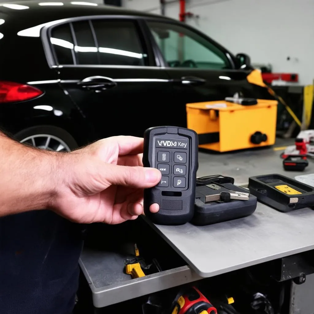 Mechanic using VVDI Key Tool Pad