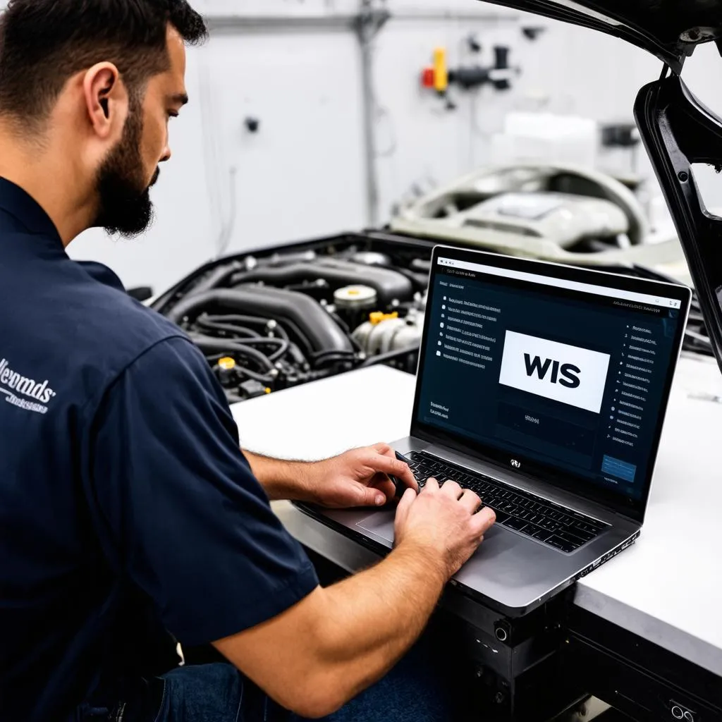 Mechanic Using Mercedes WIS