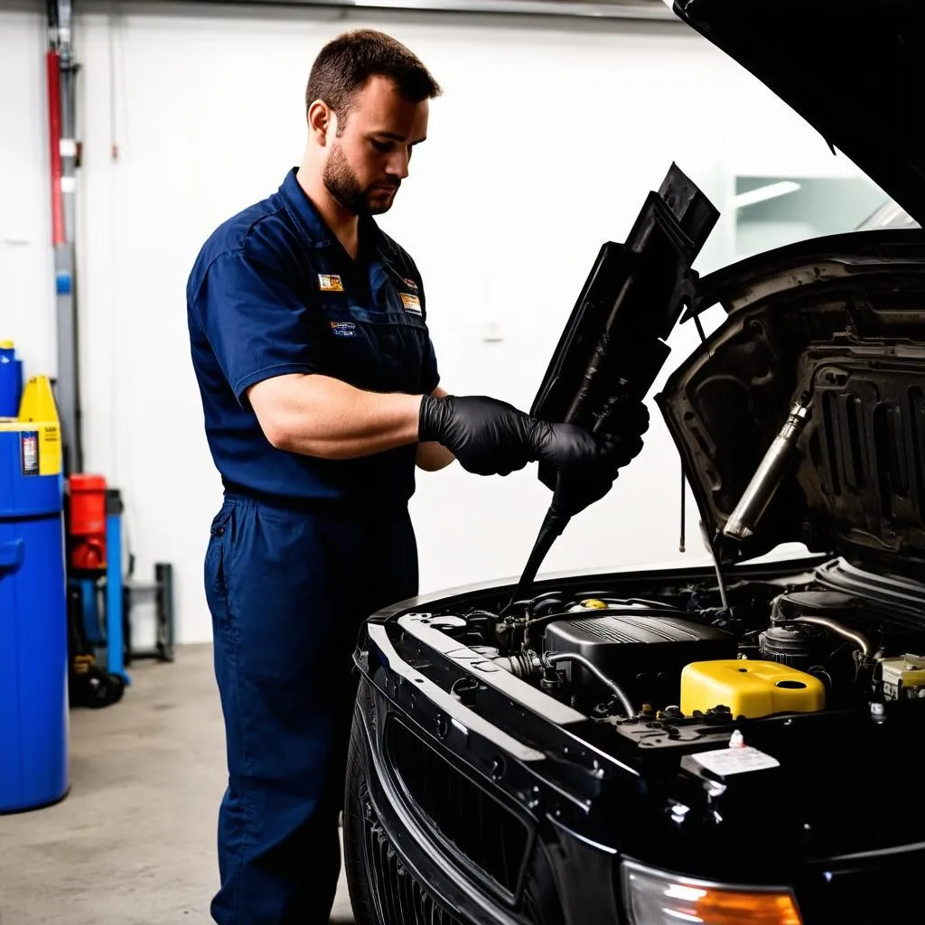 Mechanic Working on Car