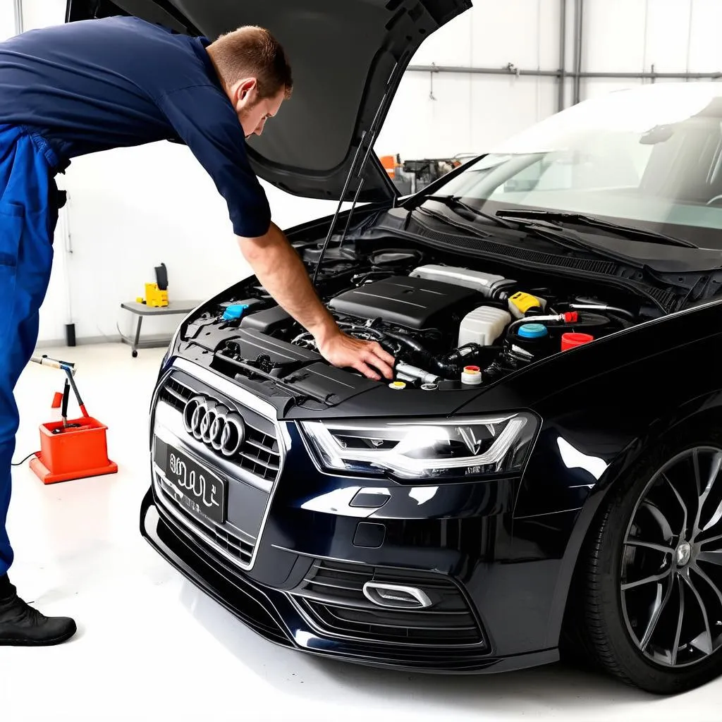 Mechanic Working on Audi A4 B5 Engine