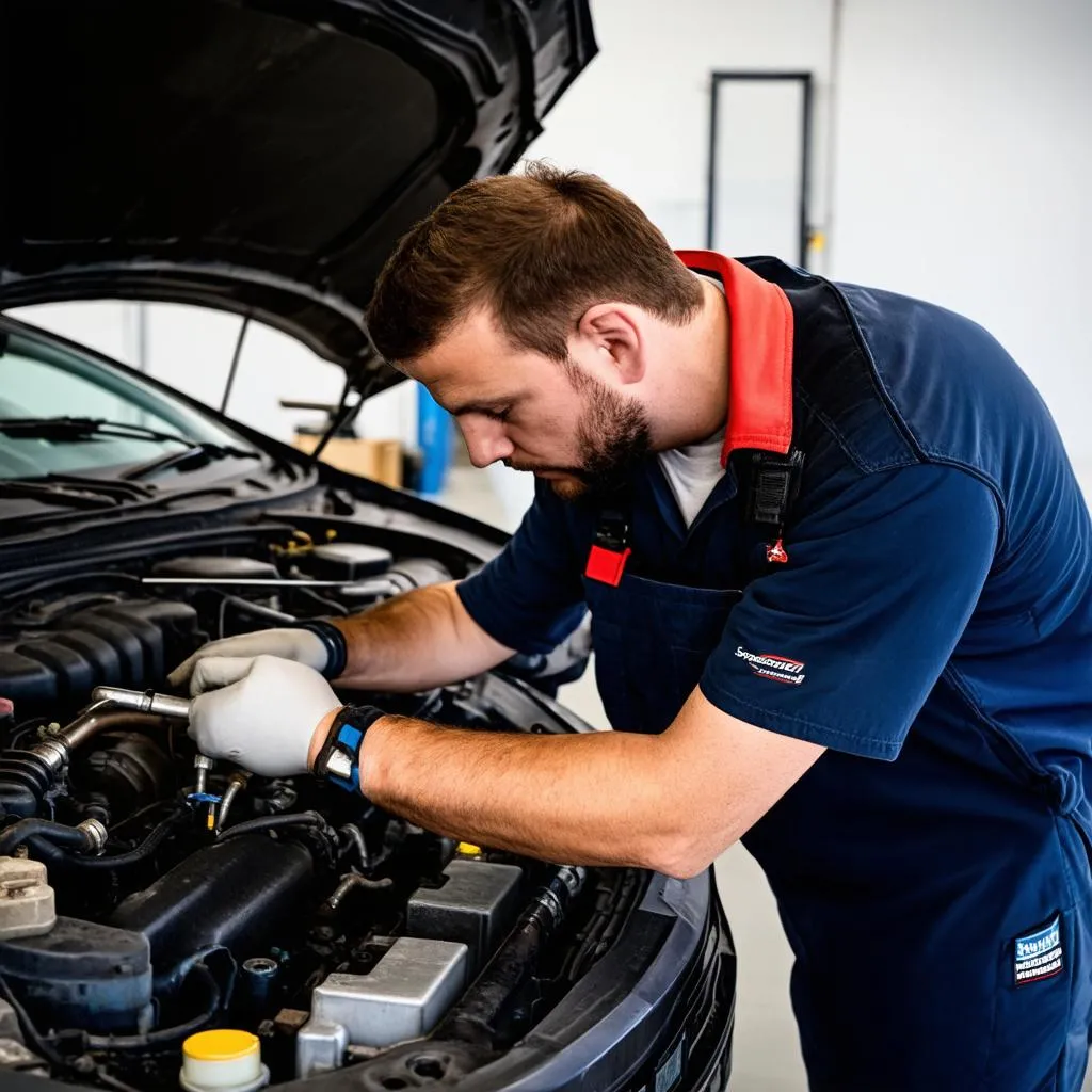 Mechanic Working on Car