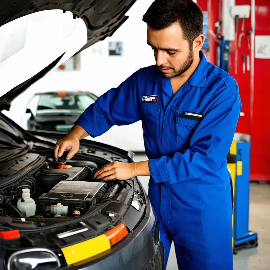 Mechanic Working on Car