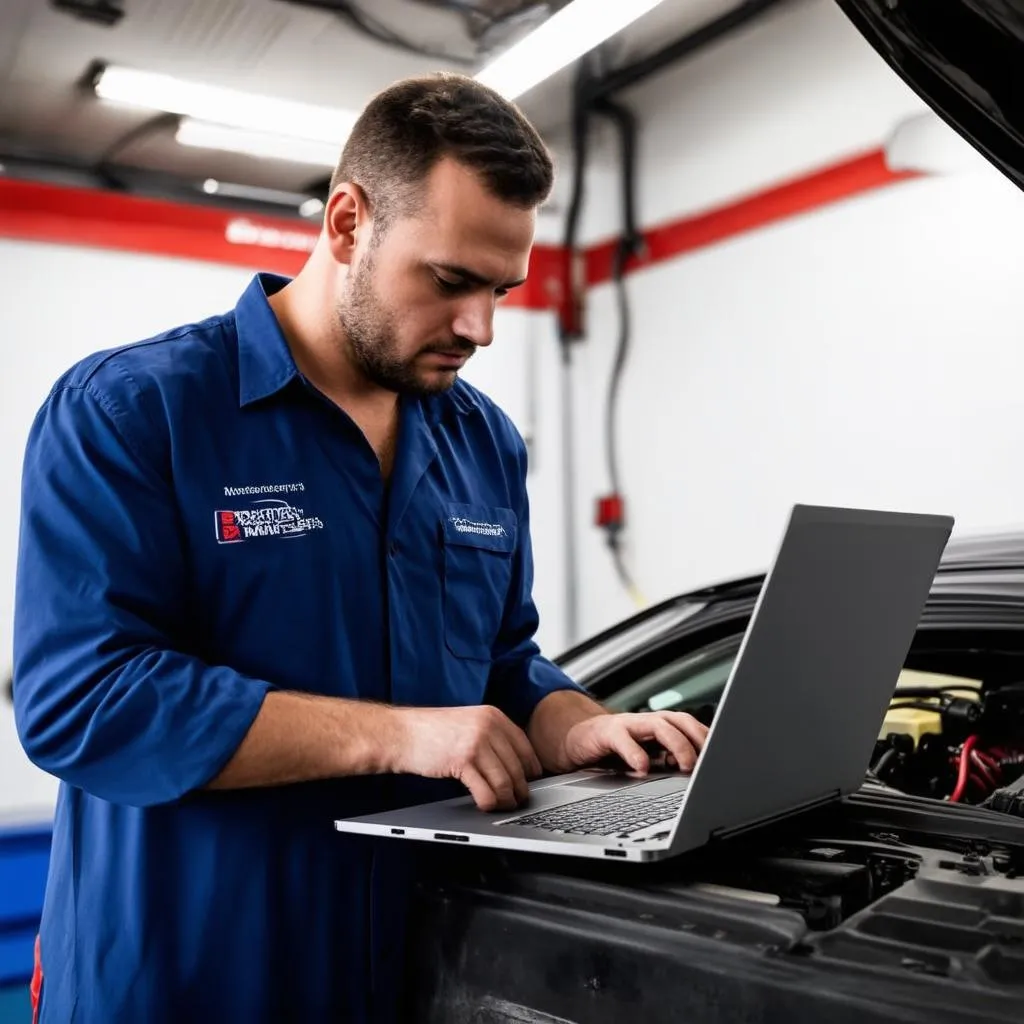 Mechanic Working on Car