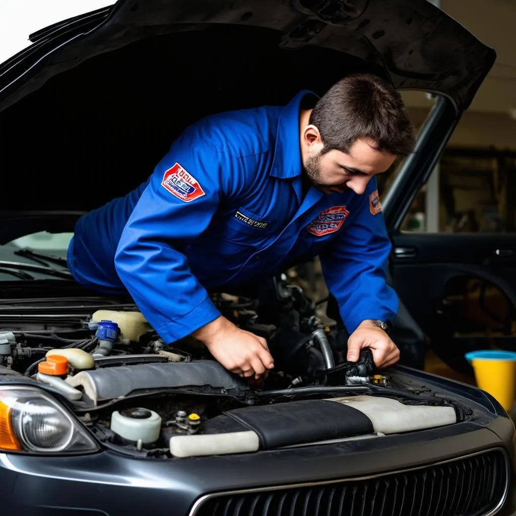 Mechanic Working on Car