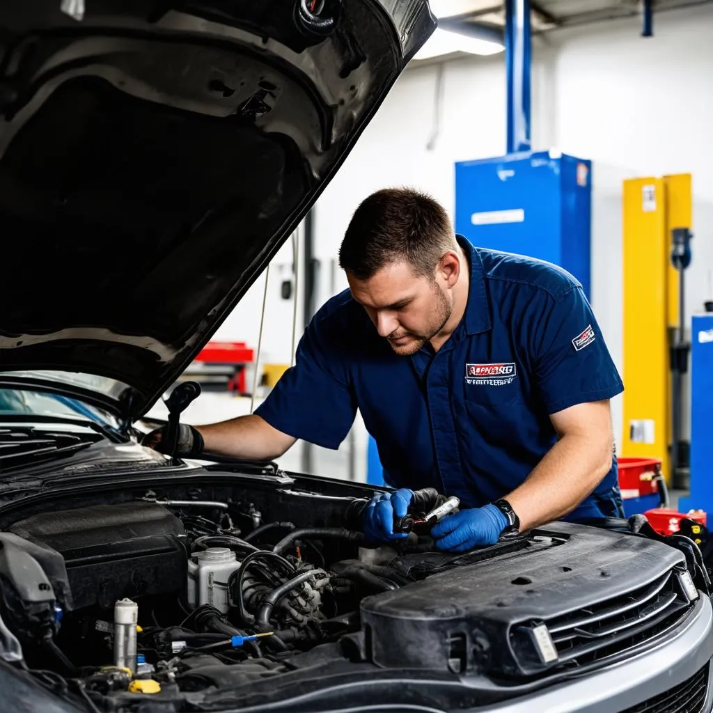 Mechanic Working on Car