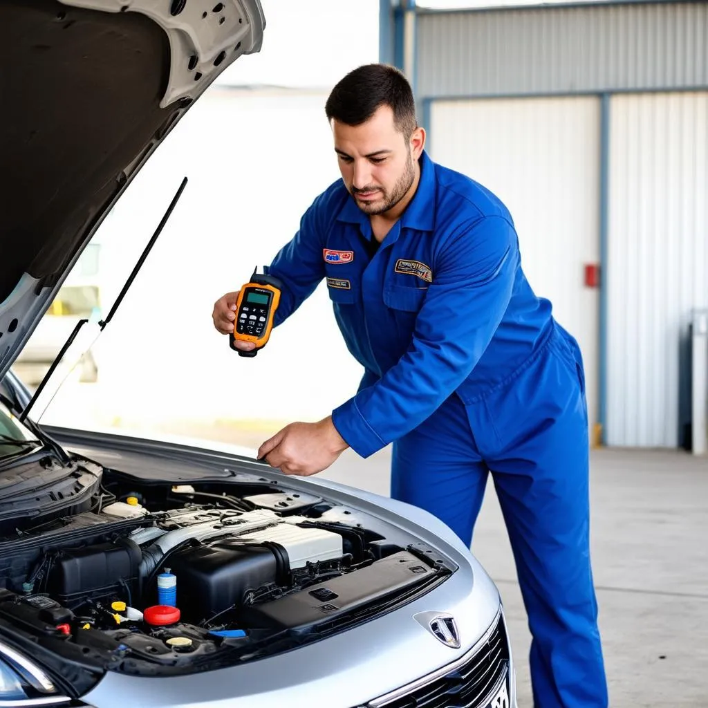 Mechanic working on a car's engine