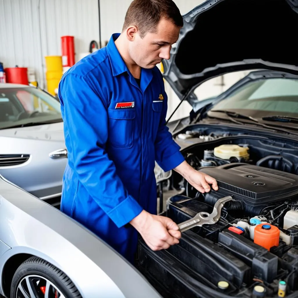 Mechanic working on a car