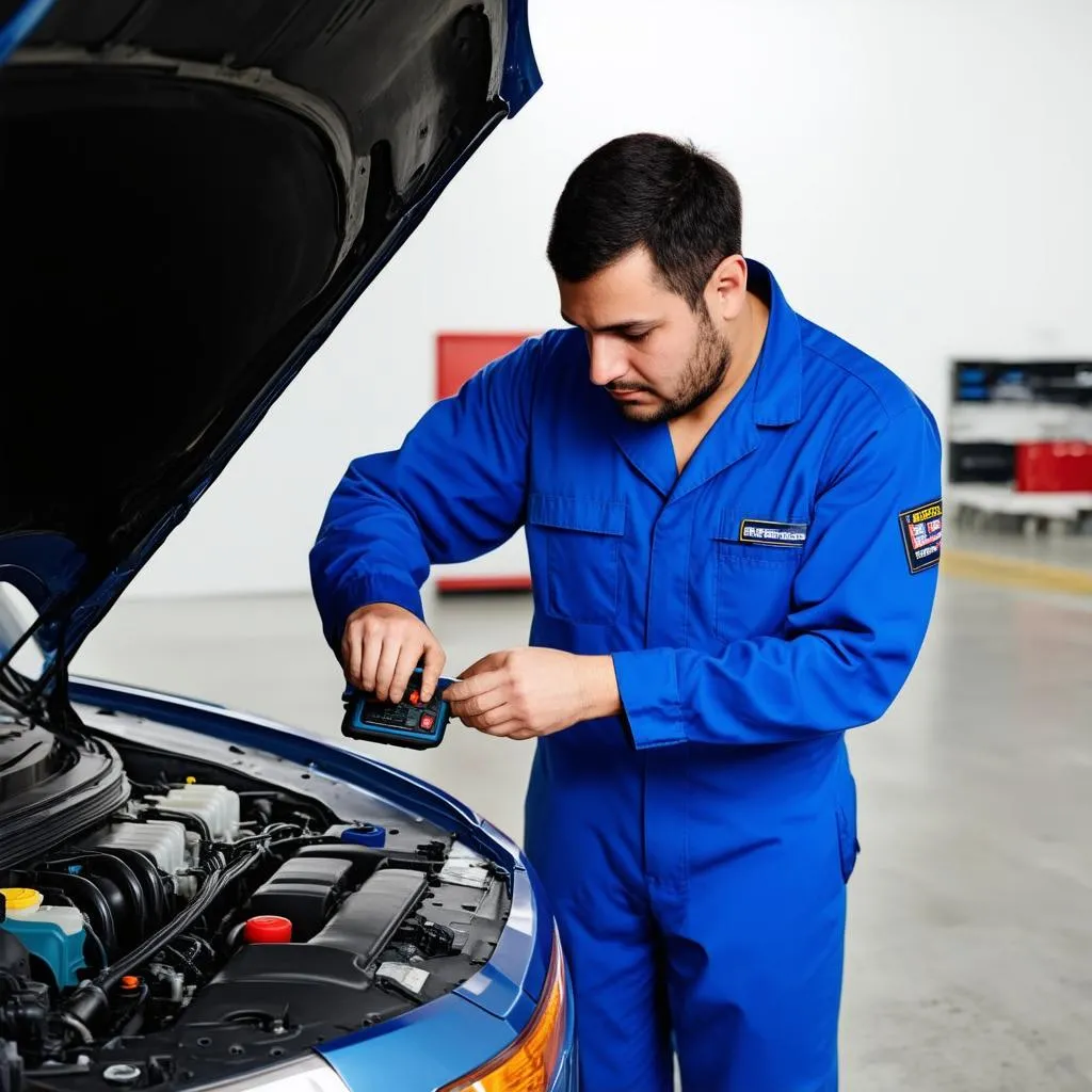 Mechanic working on car