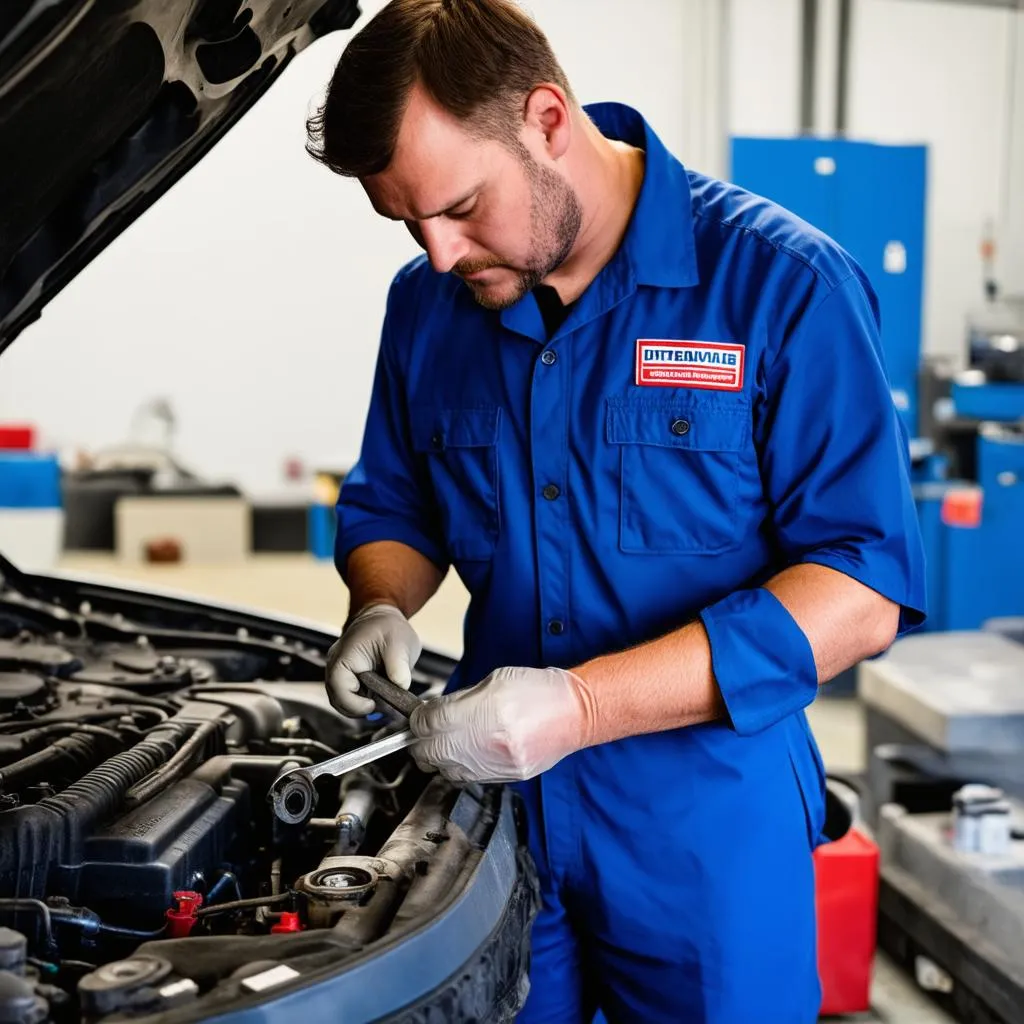 Mechanic Working on Car