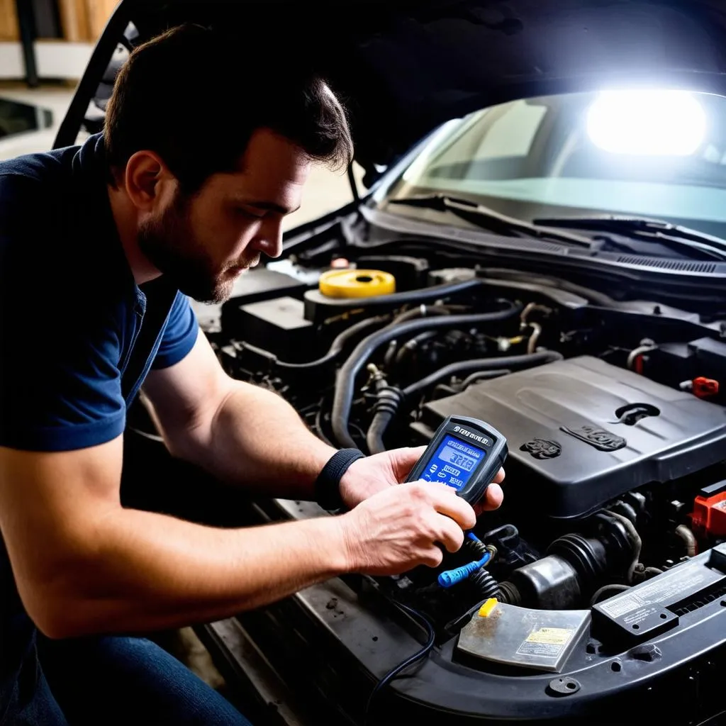 Mechanic Working on Car