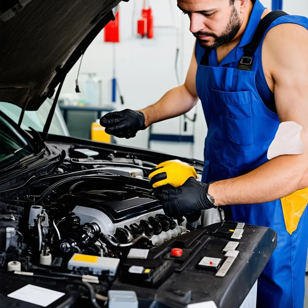 Mechanic repairing car