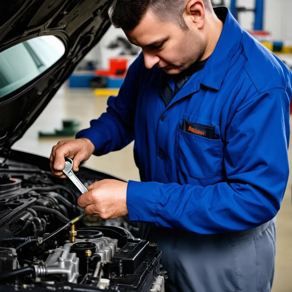 Mechanic Working on a Car Engine