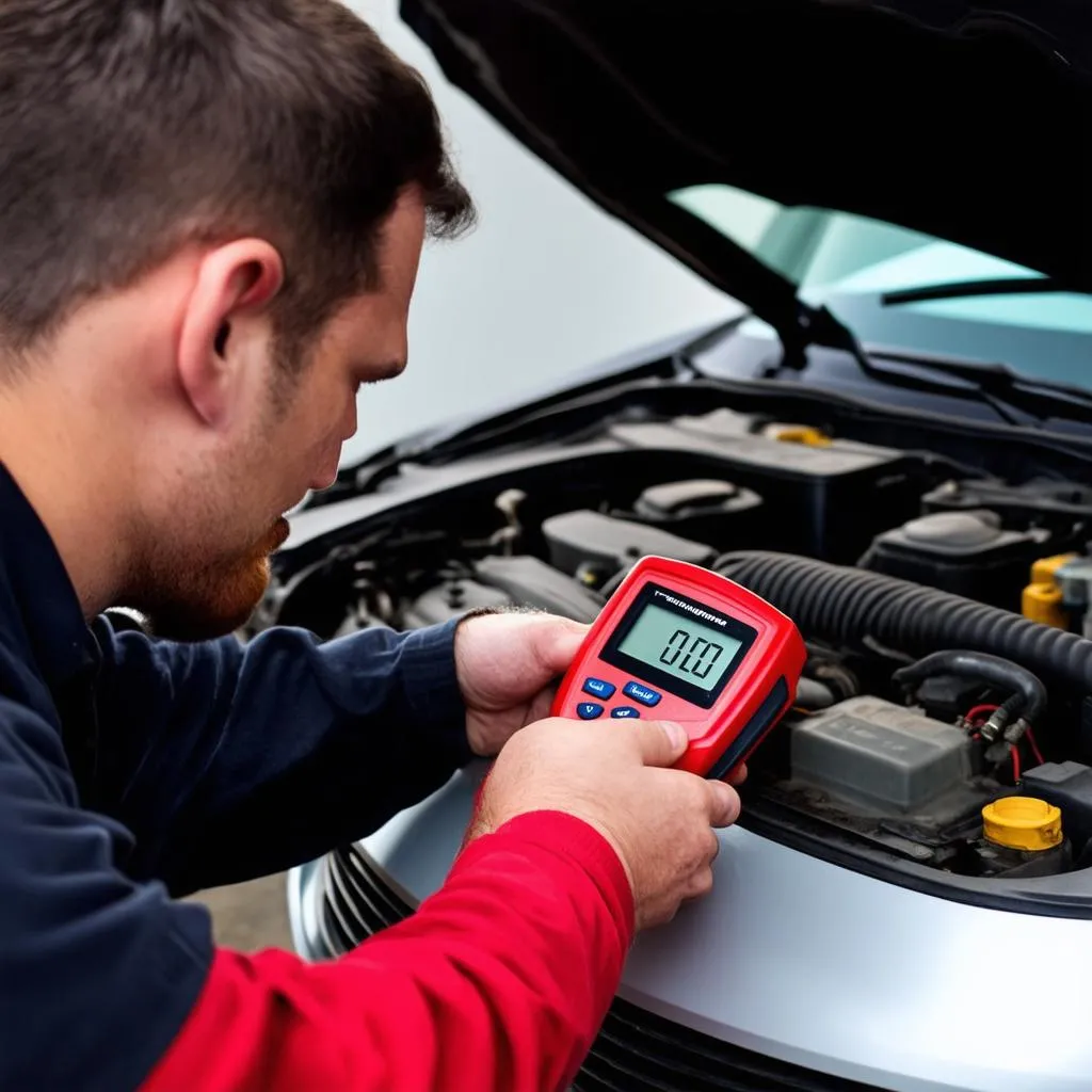 Mechanic examining a car's diagnostic system