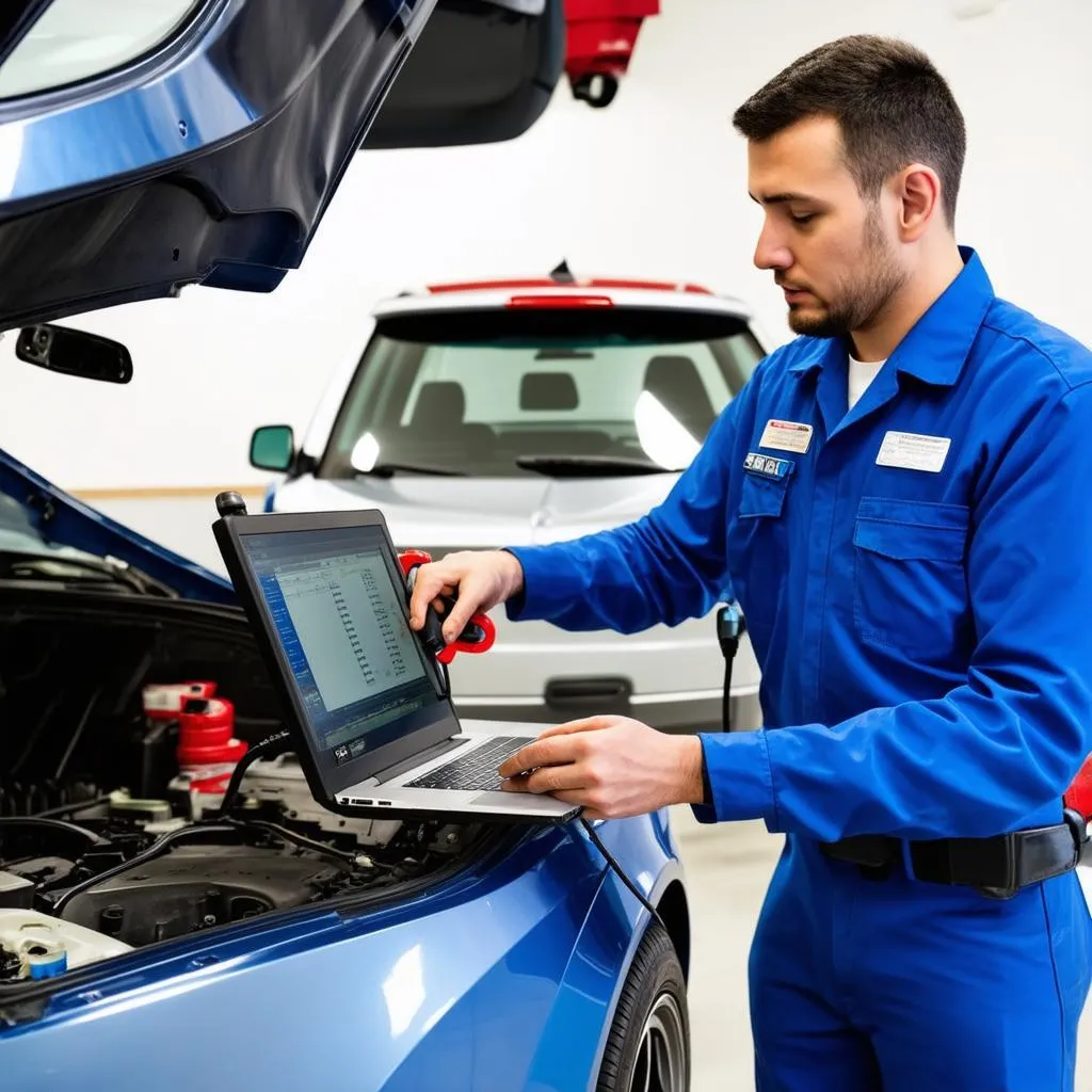 Mechanic Working on Car Diagnostics