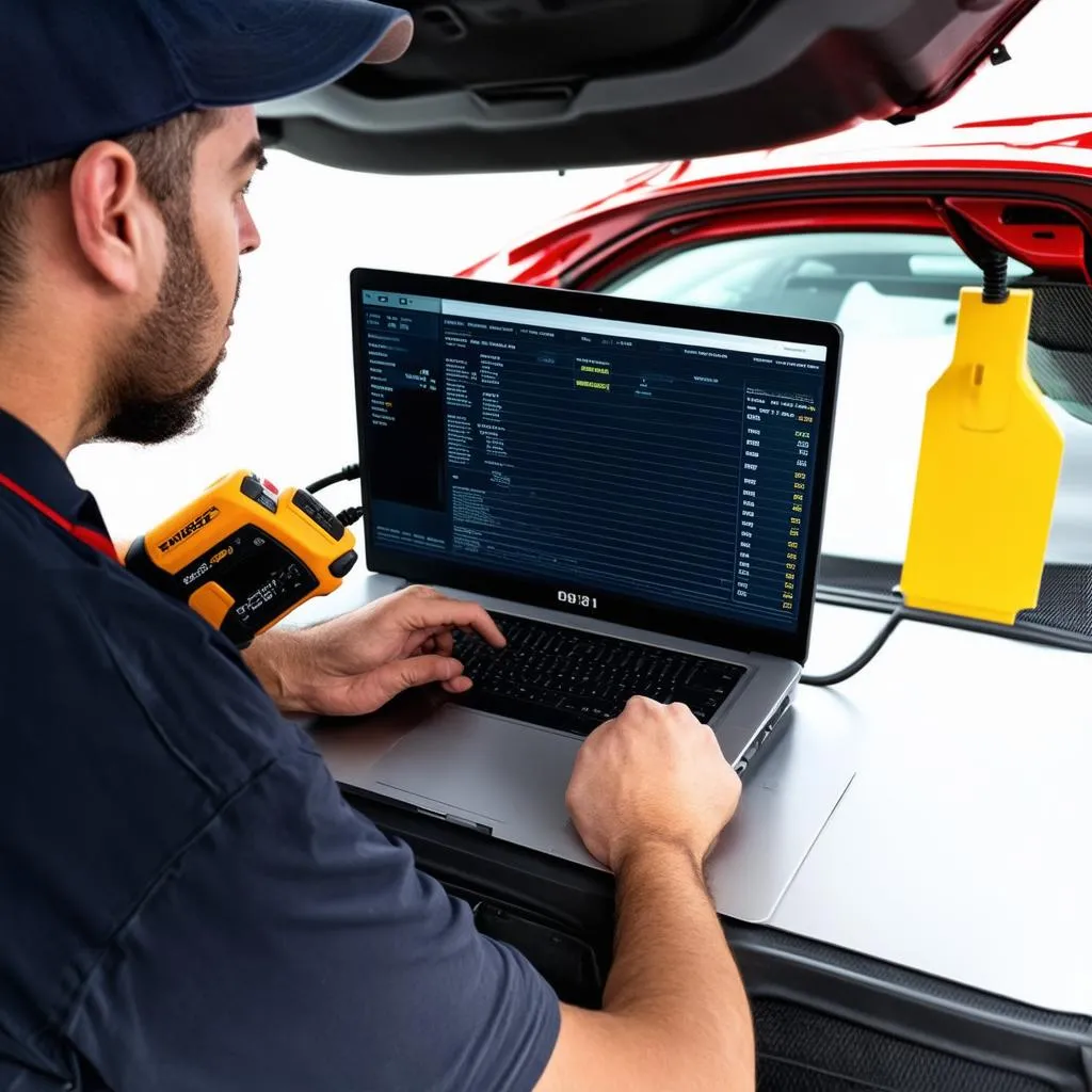 Mechanic Working on Car Diagnostics