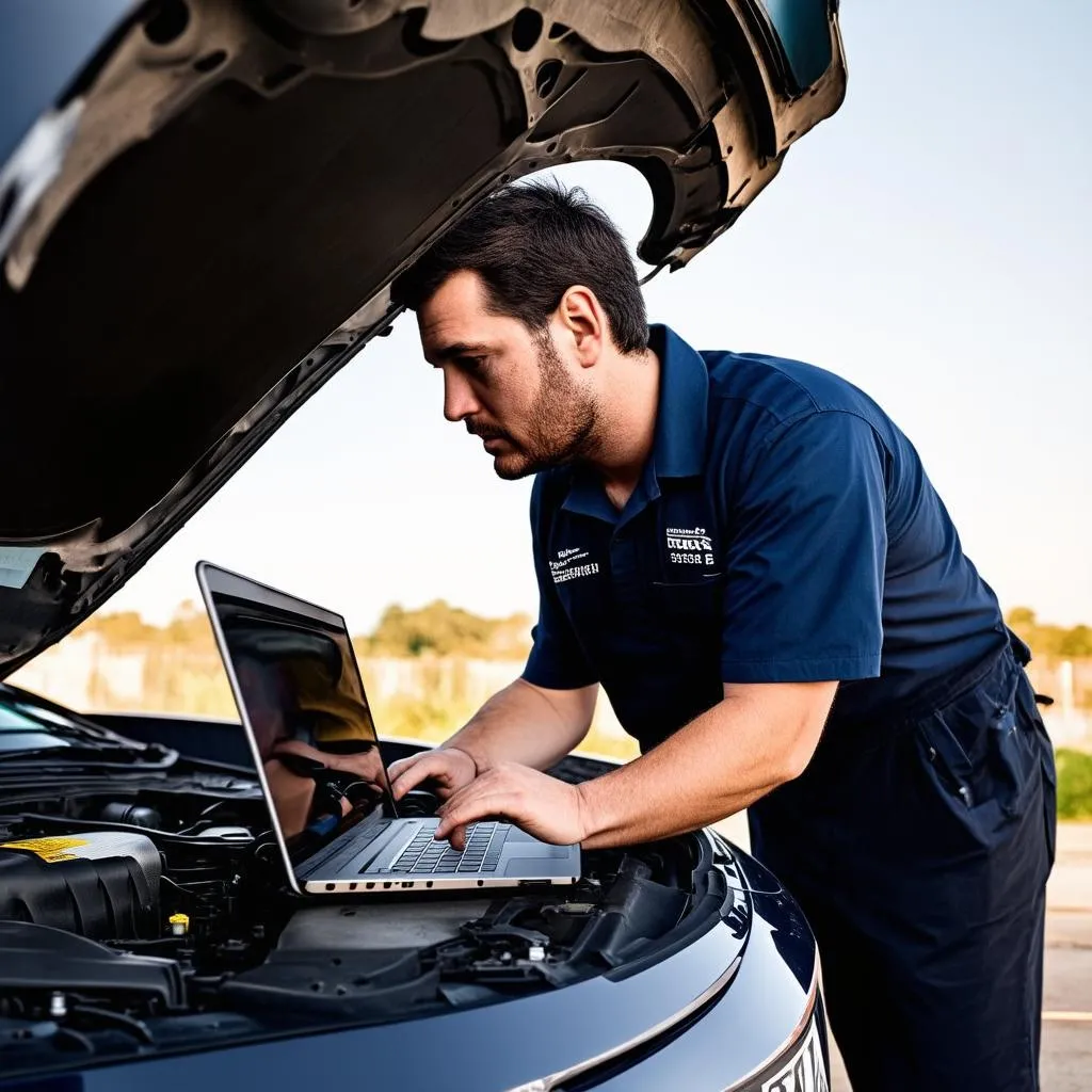 Mechanic Working on Car Diagnostics