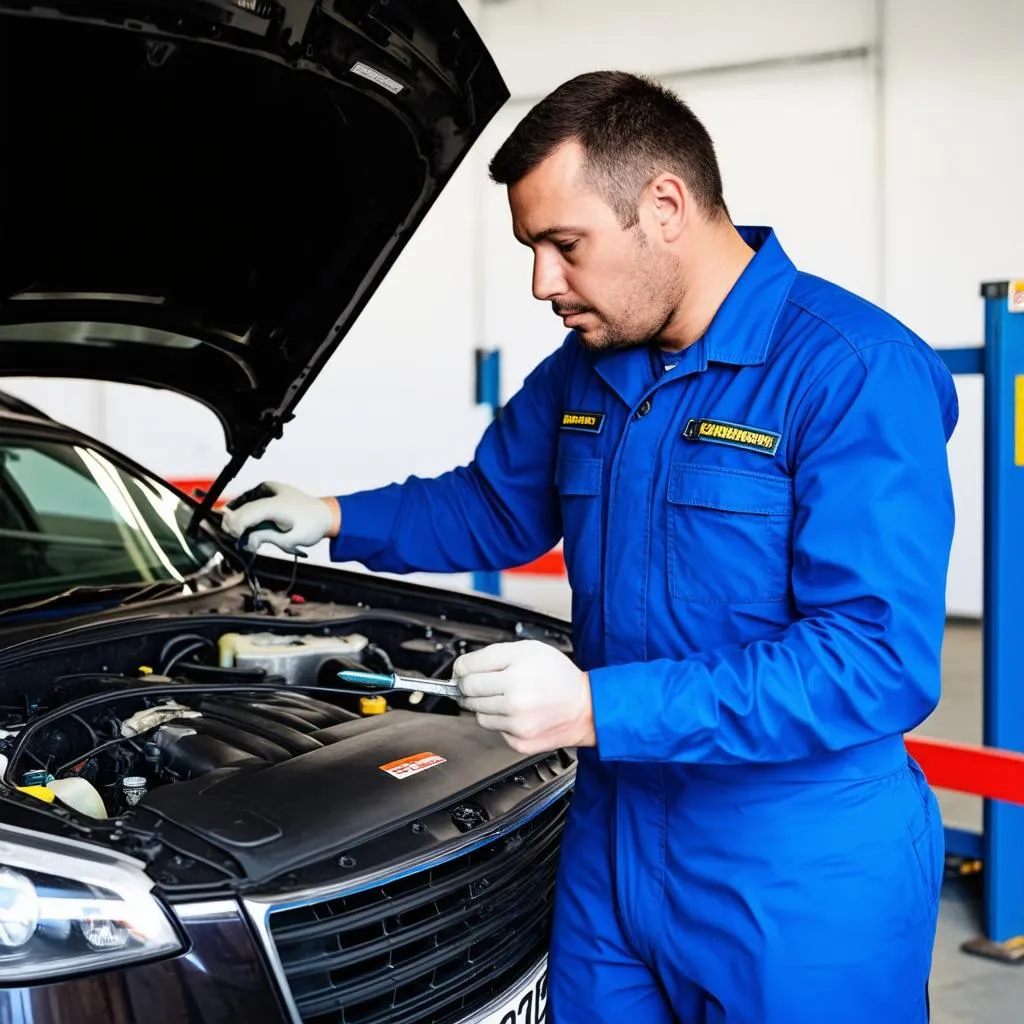 Mechanic working on a car engine