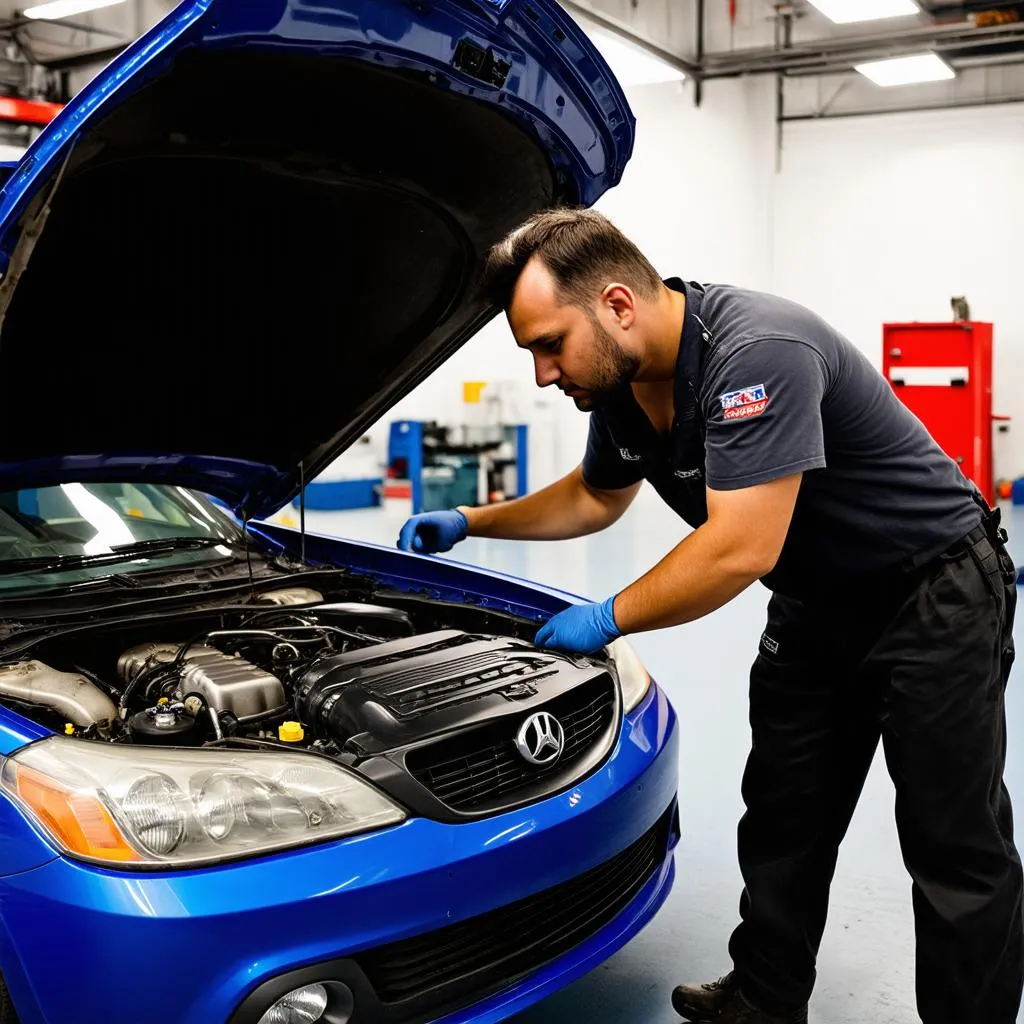 mechanic working on engine